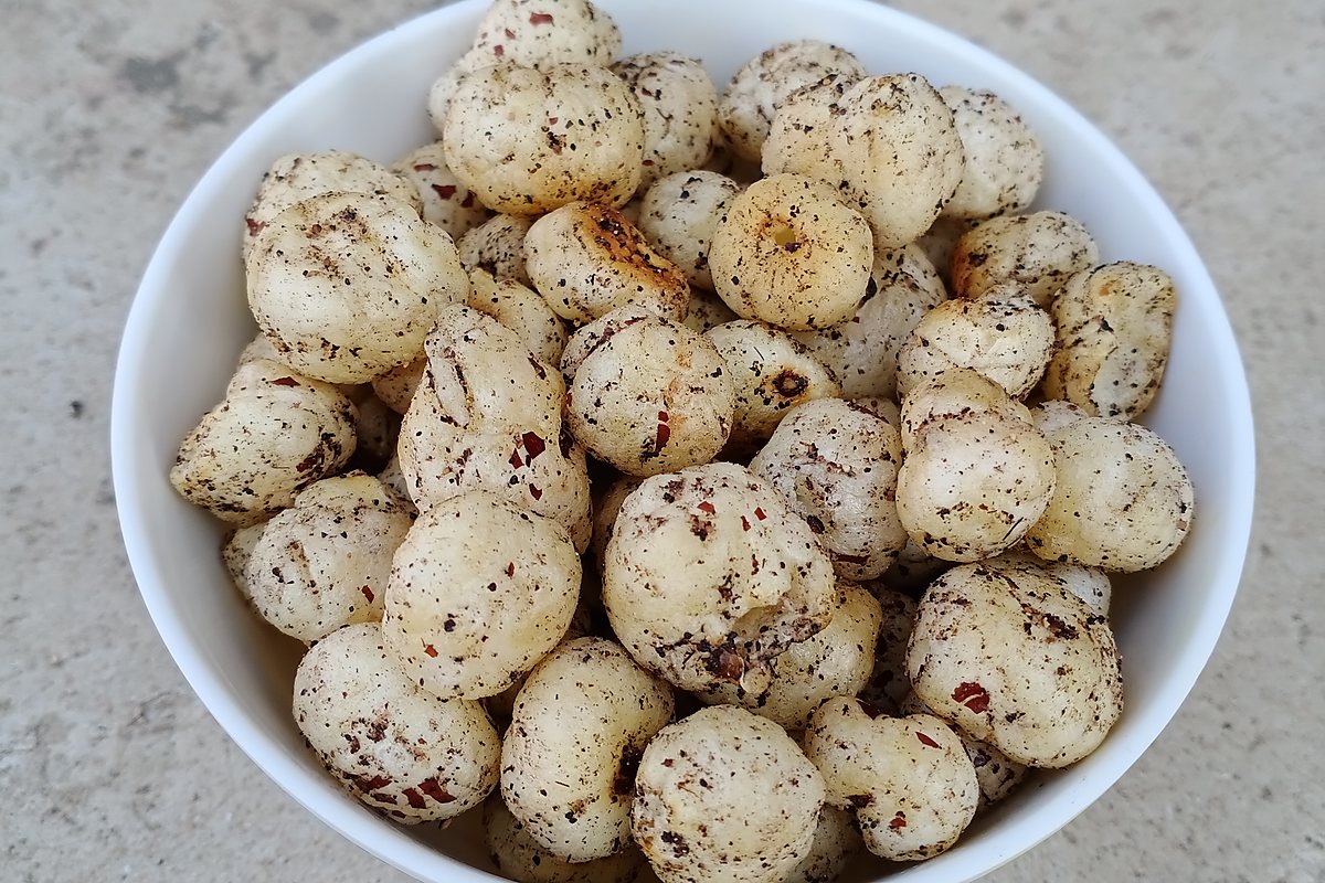 Roasted masala makhana snack in a bowl for value-added foxnut products